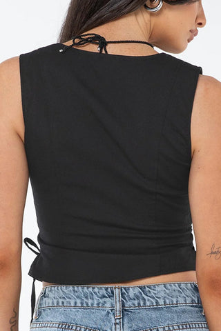 Lace-Up Button Tank Top