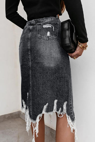 Distressed Denim Midi Skirt