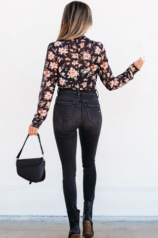Floral Mesh Mock Neck Slim Top