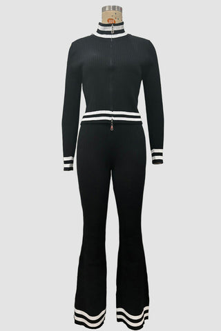 Ribbed Zip-Front Pants Set