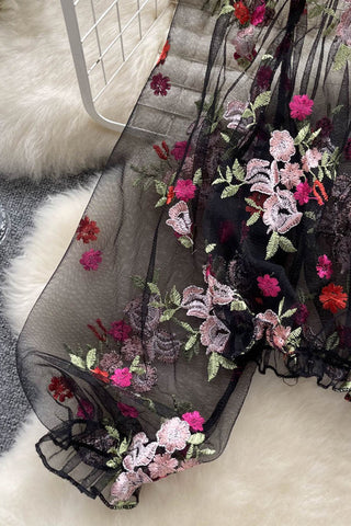 Floral Detail Mesh Blouse