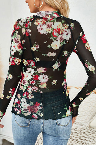 Floral Mesh Long Sleeve Top