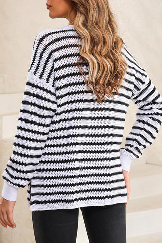 Striped Knit Split Hem Sweater