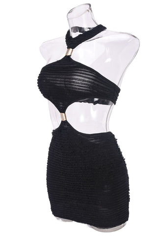 Textured Halter Cut-Out Mini Dress