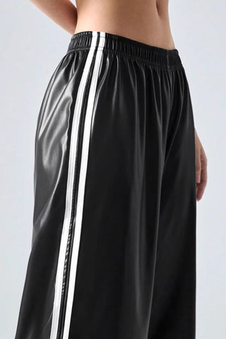 Glossy Track Wide-Leg Pants