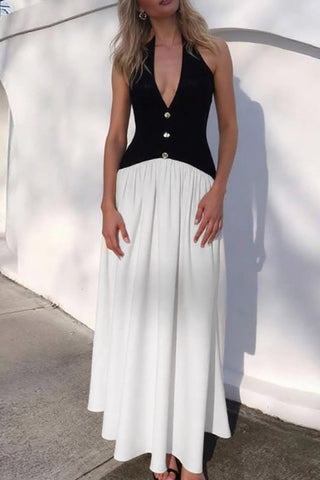 Halter Neck Buttoned Casual Dress