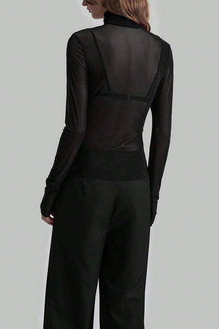 Sheer Turtleneck Long Sleeve Blouse