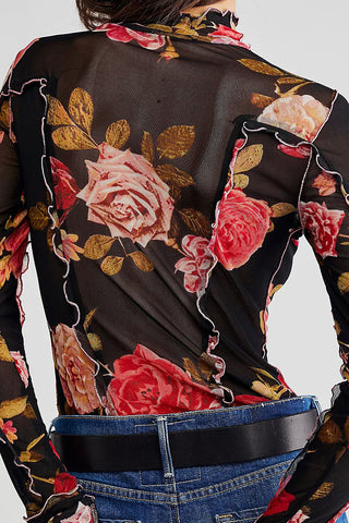 Floral Mesh Long Sleeve Blouse