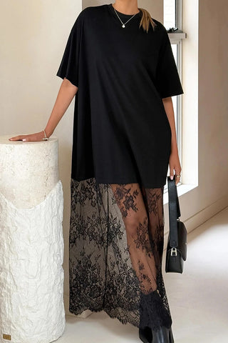 Patchwork Short Sleeve Loose Maxi Dress