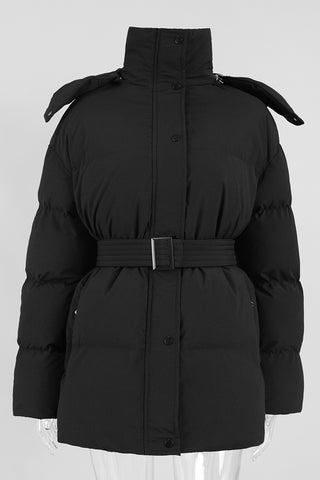 Buttoned Belted Puffer Jacket