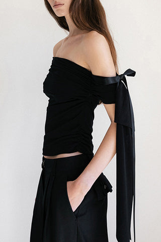 Off-Shoulder Tie Sleeve T-Shirt