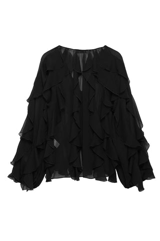 Ruffle-Front Blouse with Flowing Detail