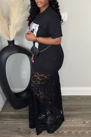 Lace Overlay Long Dress