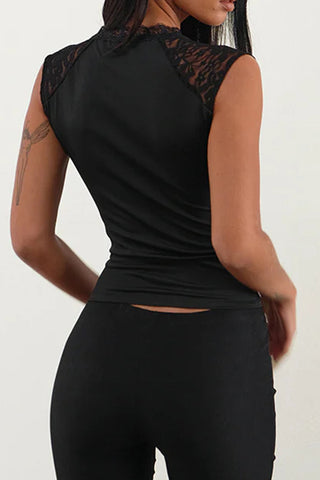 Lace Trim Ribbon Tie Tank Top