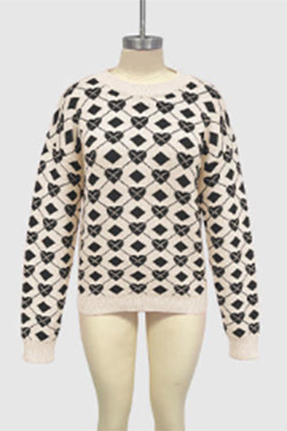 Heart Pattern Crewneck Sweater