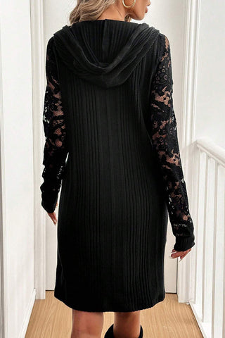 Lace Sleeve Hoodie Casual Dress