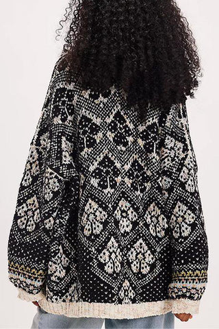 Button-Front Patterned Cardigan