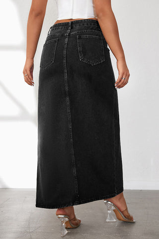 High-Slit Denim Maxi Skirt