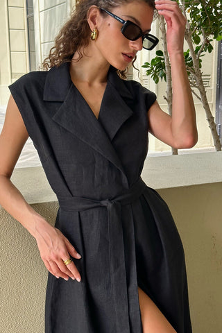 Collared Tie-Waist Casual Dress