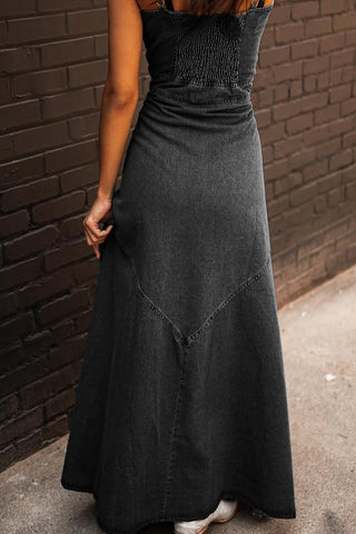 Button-Front Denim A-Line Dress