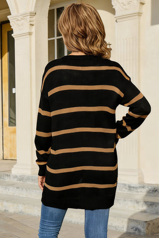 Striped Button-Front Cardigan