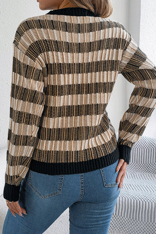 Striped Knit Sweater with Ribbed Trim
