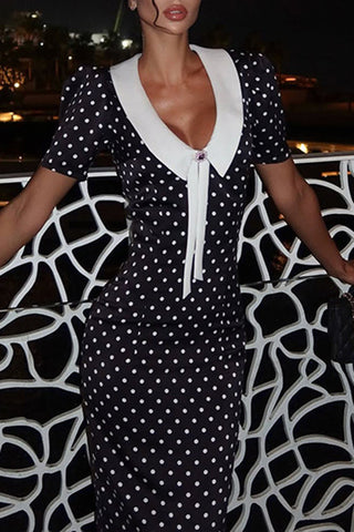 Polka Dot Midi Dress with Collar