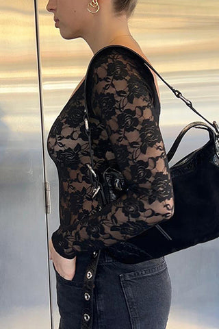 Floral Lace Long-Sleeve Blouse