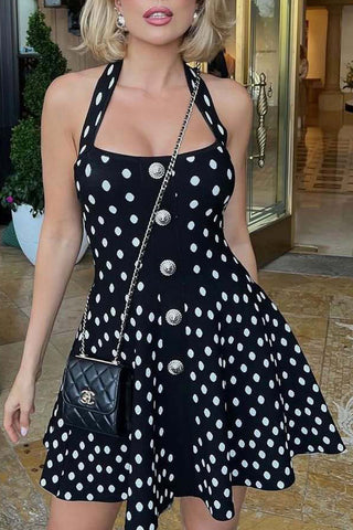 Polka Dot Button-Front Casual Dress