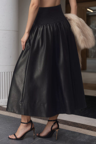 High-Waist Zip-Front Midi Skirt