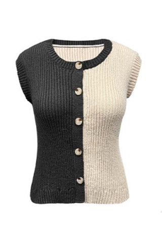 Two-Tone Button-Front Cardigan