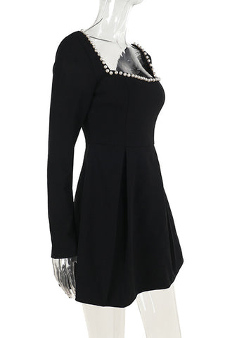 Square Neck Pearl-Accent Dress