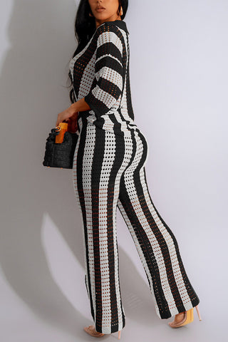 Striped Button-Front Pants Set