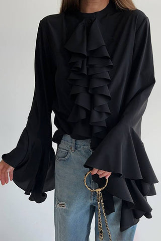 Ruffled Front Blouse with Flowing Sleeves