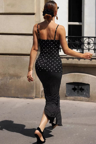 Spaghetti-Strap Polka Dot Maxi Dress