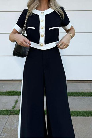 Button-Front Elegant Pants Set