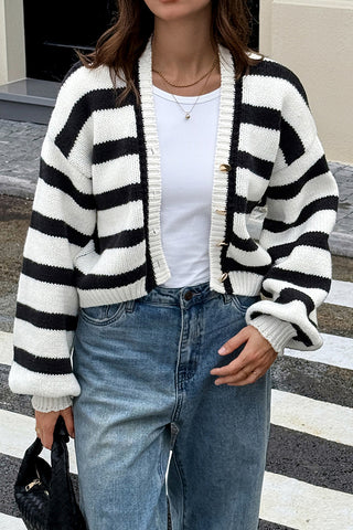 Striped Button-Front Cardigan