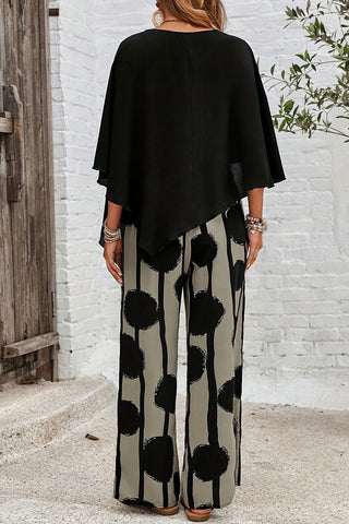 Asymmetric Top and Printed Wide-Leg Pants Set