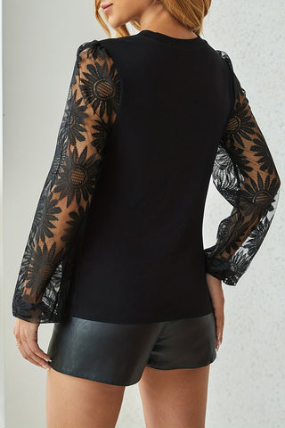 Sheer Sleeve Floral Mesh Top