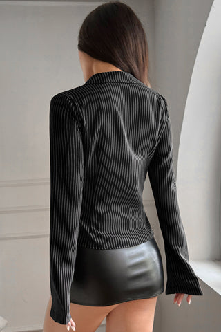 Striped Button-Front Blouse