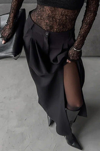 Pleated High-Waist Midi Skirt