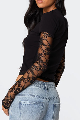 Lace Sleeve Fitted Tee
