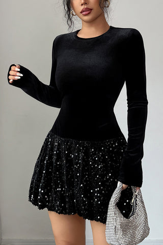 Elegant Sequined Puff Skirt Dress