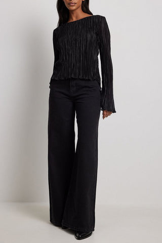 Elegant Pleated Long-Sleeve Blouse