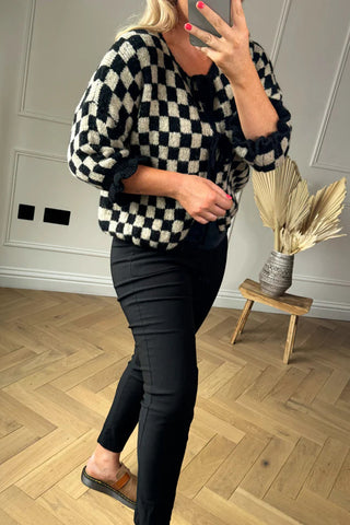Stylish Checkered Tie Cardigan