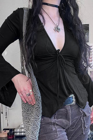 Asymmetrical Ruched Long Sleeve Blouse