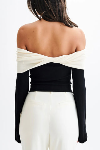 Off-Shoulder Contrast Sweater