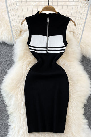 Sleeveless Zip-Front Casual Dress