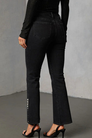 Pearl-Studded Flare Jeans