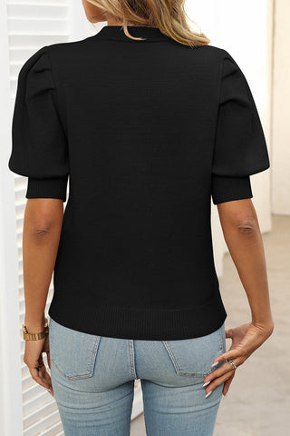 Puff Sleeve Crew Neck Knit Top